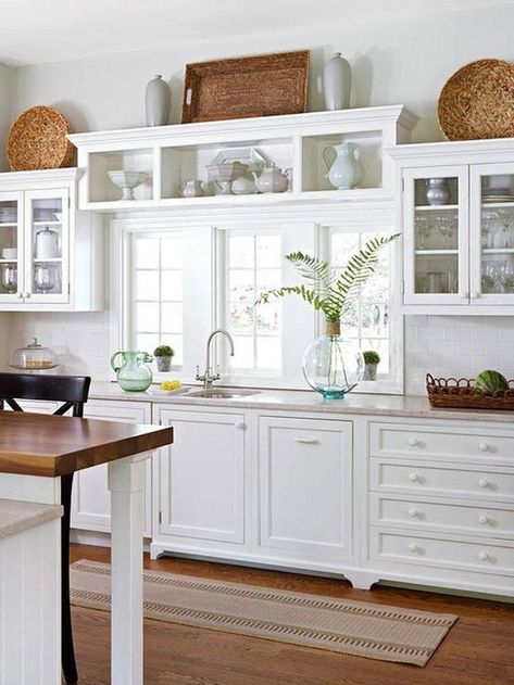 Farmhouse Style Kitchen Cabinets, Top Of Kitchen Cabinets, Decorating Above Kitchen Cabinets, Above Kitchen Cabinets, Cabinet Designs, Refacing Kitchen Cabinets, Small Kitchen Storage, Kitchen Cabinets Decor, Kitchen Cabinet Styles