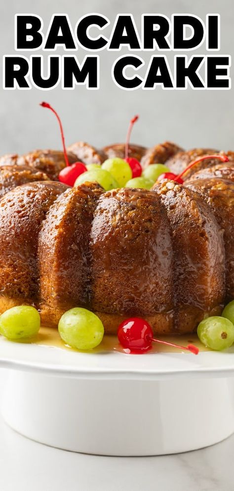 This moist and delicious Bacardi Rum Cake is prepared with a boxed cake mix and drizzled with a butter rum glaze. An easy holiday dessert! Bacardi Rum Cake From Box Cake, How To Make Rum Cake, Rum Cake From Box Cake, Bacardi Rum Cake, Christmas Sweets Recipes, Classic Holiday Desserts, Easy Holiday Dessert, Rum Cakes, Xmas Cakes