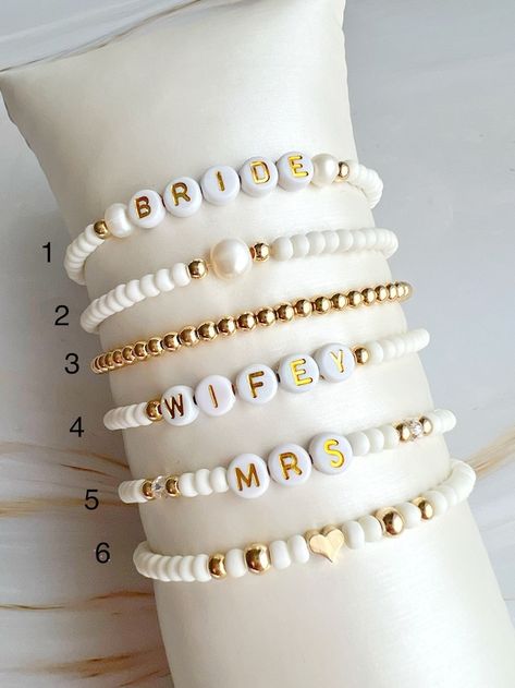 Pearl personalized bridal bracelet, wedding bracelet, bride gift, freshwater pearl bracelet, gold filled bracelet, wedding gift, party favor Bride Clay Bead Bracelet, Bride Bracelet Ideas, Slay Bracelets, Bride Bracelet, Pearl Bracelet Gold, Bridal Shower Outfit, Bracelet Wedding, Autumn Crafts, Clay Bead