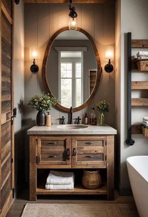 Bathroom Vanity Designs, Cabin Bathrooms, Interior Bathroom, Ranch Decor, Vanity Design, Gorgeous Bathroom, Remodel Bathroom, Bathroom Inspiration Decor, Cozy Farmhouse