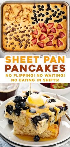 Breakfast just got a lot easier and faster with these Sheet Pan Pancakes! Same great flavor and texture, but no more waiting, flipping, and family members eating in shifts. It’s the best thing since sliced bread. Sheet Pan Pancakes, Pan Pancakes, Baked Pancakes, Pancake Breakfast, Sheet Pan Dinners Recipes, Holiday Morning, Family Breakfast, Tasty Pancakes, Fluffy Pancakes