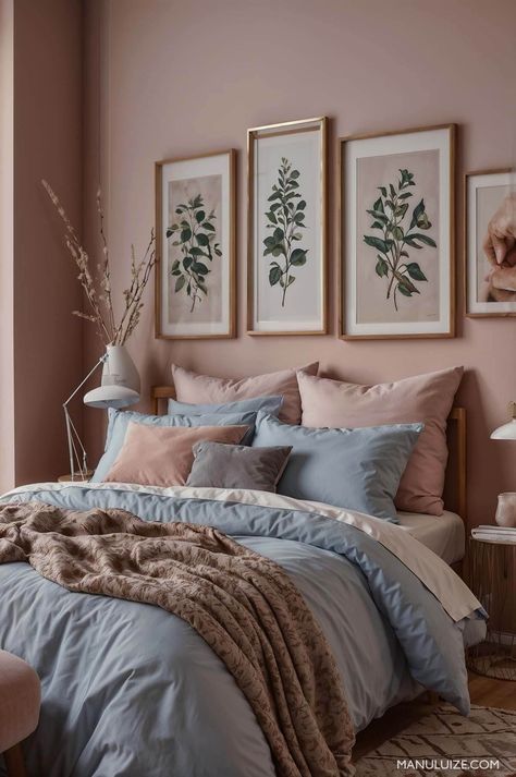 Here's a guide to incorporating dusty pink into your bedroom decor with 35 modern bedroom decor ideas to surprise you! #pinkbedroom #interior Ideas for: light pink bedrooms, grey and pink bedroom ideas, blue and pink bedroom, green and pink bedroom, pink bedroom aesthetic, white and pink bedroom, pink bedroom ideas, black and pink bedroom, girly pink bedroom, pink bedroom decor, sage green and pink bedroom, blush pink bedroom, dusty pink bedroom. Blue Pink And Black Bedroom, Bedroom Ideas Dusty Pink, Dark Blush Bedroom, Dusty Pink And Blue Bedroom, Blush Pink Room Decor, Bedroom Ideas Blush Pink, Subtle Pink Bedroom, Light Pink Walls Bedroom, Pink Wall Bedroom Ideas