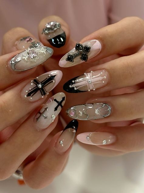 #BEAUTY, #RELATIONSHIPS #Fashion #Animals #Outfits #Winter Outfits #Animals Pink Chrome Hearts Nails, Gothic Cross Nails, Nail Ideas Cross, Pink Chrome Heart Nails, Cross Design Nails, Cross On Nails, Nails Cross Design, Chrome Heart Nails Designs, Cross Nails Design