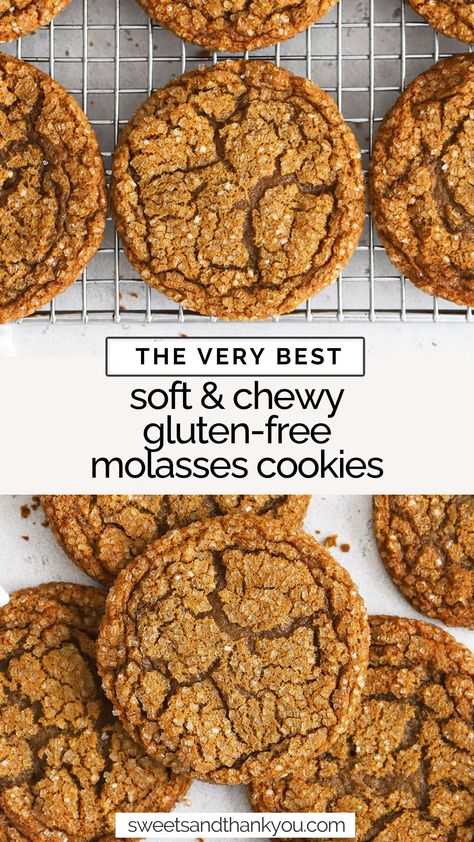 Molasses Cookies Gluten Free, Gluten Free Molasses Cookies Chewy, Gluten Free Crumble Cookies, Easy Gluten Free Cookies, Gluten Free Sugar Cookie Recipe, Gluten Free Molasses Cookies, Gluten Free Dairy Free Cookies, Molasses Crinkle Cookies, Gluten Free Cookie Recipe