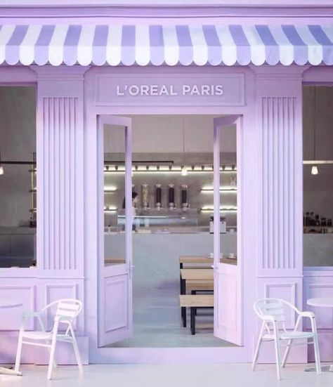 Lilac Restaurant, Purple Cafe Design, Lilac Interior Design, Shop Counter Table Design, Jacket Design Ideas, Purple Bakery, Purple Cafe, Animation Blender, Parisian Store