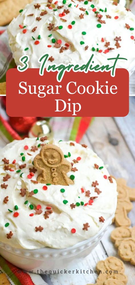 Making sugar cookie dip is quick and easy. You only need three ingredients to make this delicious sugar cookie dip. It’s the easiest way to get your favorite dessert fix, and perfect for serving at both parties & potlucks in any season- and for any occasion! Visit thequickerkitchen.com and save this family friendly recipe today! Easy Cookie Dip, Cream Cheese Dip For Cookies, Frosted Animal Cookie Dip, Cream Cheese Cookie Dip, Christmas Sugar Cookie Dip, Christmas Food Potluck, Christmas Cookie Dip Recipe, Sugar Cookie Dip Recipe, Christmas Desserts Potluck