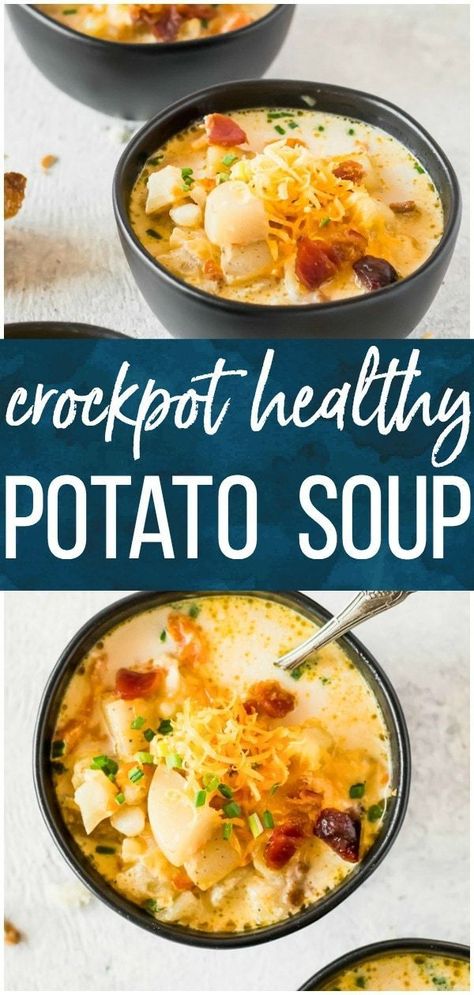 Slow Cooker Skinny Loaded Potato Soup is perfect for Saint Patrick's Day, but also any time you're wanting healthier comfort food! I love an easy crockpot soup for the busy days. Just delicious and so easy. #crockpotsoup #potatosoup via @beckygallhardin Crockpot Loaded Potato Soup, Healthy Potato Soup, Potato Soup Crockpot Recipes, Crockpot Potato Soup, Easy Crockpot Soup, Crockpot Potato, Soup Video, Healthy Potato, Slow Cooker Potato Soup