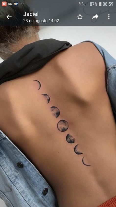 ✌🏽 🤞🏽 🫰🏽 🤟🏽 🤘🏽 🤙🏽 Moon Phases Tattoo, Spine Tattoos For Women, Phases Of The Moon, Classy Tattoos, Spine Tattoo, Back Tattoo Women, Spine Tattoos, Subtle Tattoos, Female Tattoo