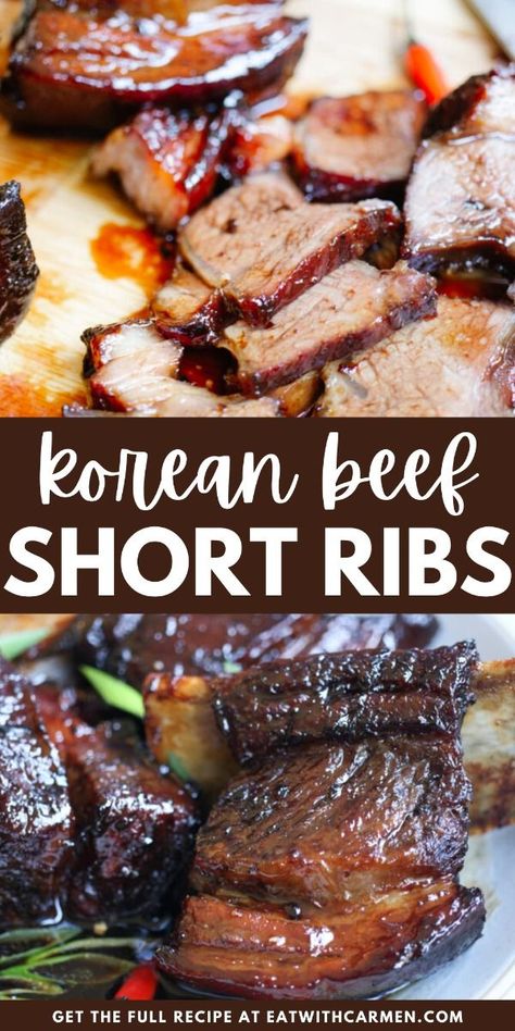 Tender and juicy Korean beef short ribs made effortlessly in the air fryer! Perfect for a quick, flavorful meal with a delicious marinade that will leave you craving more. Korean Ribs Marinade, Korean Short Ribs Marinade, Beef Ribs In Oven, Ribs In Air Fryer, Asian Ribs Recipe, Beef Chuck Short Ribs, Easy Korean Beef, Korean Beef Short Ribs, Boneless Beef Ribs