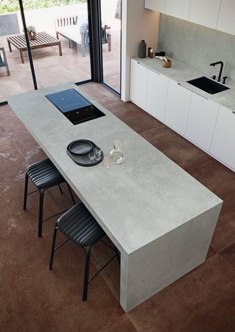 Serie moma - COVERLAM BY GRESPANIA Kitchen Cement Countertops, Cement Kitchen Countertops, Kitchen Cement, Cement Kitchen, Cement Countertops, Space Kitchen, Kitchen Color, Home Inspiration, Kitchen Countertops