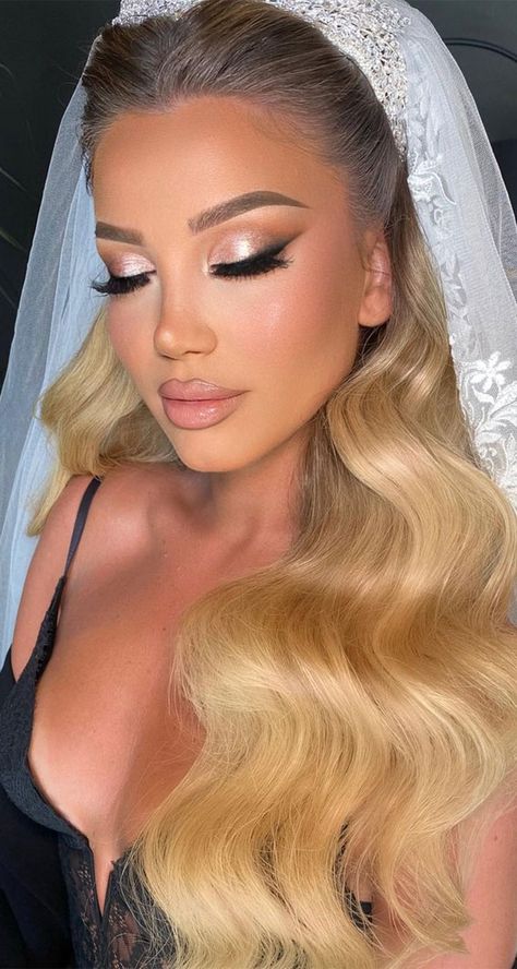 wedding makeup ideas, bridal makeup ideas, bridal makeup looks, bridal makeup looks for blonde hair, soft bridal makeup looks, romantic wedding makeup, bridal makeup looks for green eyes Beauty, Hair Styles, Hair, Long Hair Styles, Backless Dress