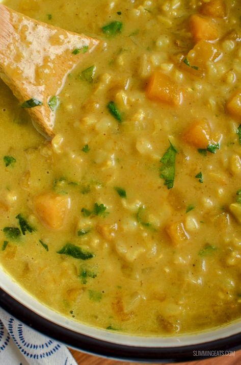 Curried Butternut Squash and Brown Rice Soup | Slimming Eats Brown Rice Soup, Veggie Tart, Curried Butternut Squash, Soup Maker Recipes, Vegan Instant Pot, Curried Butternut Squash Soup, Fakeaway Recipes, Vegetarian Instant Pot, Bariatric Eating