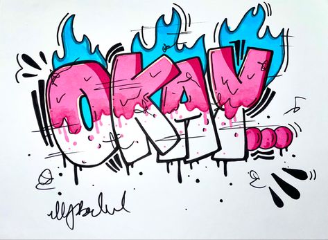 Okay lettering Graffiti Art Drawings, Alphabet Graffiti, Art Du Croquis, Graffiti Art Letters, Graffiti Text, Seni Pop, Graffiti Piece, Graffiti Tattoo, Posca Marker