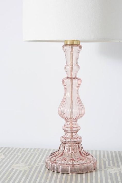 Lighting - Beautiful Eva fluted glass lamp base is featured in a blush colors with brushed gold finish. Pink Lamp, Glass Lamp Base, Room Redo, Pink Room, Room Makeover Inspiration, Room Inspiration Bedroom, Apartment Room, Lamp Base, Pink Glass