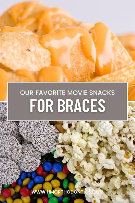 Eating at the movie theater can be a daunting task. What should you eat? There are so many choices! But when you have braces, it can be a bit more complicated. Braces Safe Snacks, Meals For People With Braces, Snacks For Braces Ideas, Food For Braces Meals Ideas, Braces Must Haves, Candy You Can Eat With Braces, Braces Friendly Snacks, Soft Snacks For Braces, Food You Can Eat With Braces