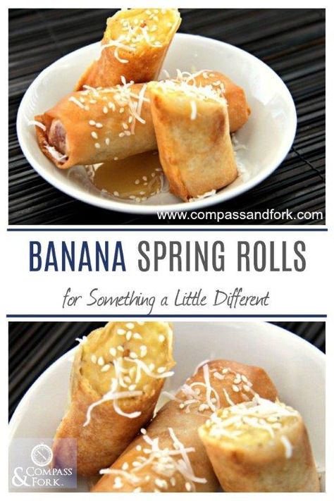 Banana Spring Rolls, Spring Rolls Recipe, Banana Roll, Banana And Egg, Spring Roll Recipe, Veggie Delight, Recipes Appetizers And Snacks, A Banana, Easy Dessert