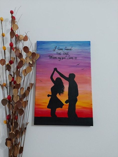 Small Canvas Art Love, Couple Drawings On Canvas, Meaningful Canvas Paintings, Shilloute Art, Couple Canvas Painting Diy, Canvas Painting Ideas For Boyfriend, Canvas Painting For Boyfriend, Paintings For Him, Mini Canvas Art For Boyfriend