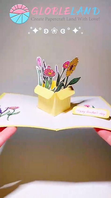 3D flower box card. #DIY #diyproject #3Dcard #flowercard #papercraft #fyp Pop Up Flower Box Card, 3 D Paper Flowers, 3d Flower Birthday Card, Pop Out Mothers Day Cards Diy, Flower Bouquet Card Diy, 3d Thank You Cards Diy, How To Make A Mother’s Day Pop Up Card, Pop Up Flower Cards Diy, 3d Flower Card Pop Up