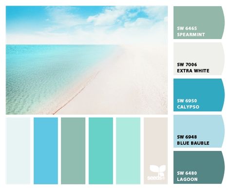 From 06.24.13 "Caribbean color" Design Seeds to paint colors from Chip It! by Sherwin-Williams Hawaiian Room, Color Calipso, Key West Decor, Painting Doors, Caribbean Colors, Paint Pallets, Caribbean Decor, Beach Color Palettes, Beach House Colors