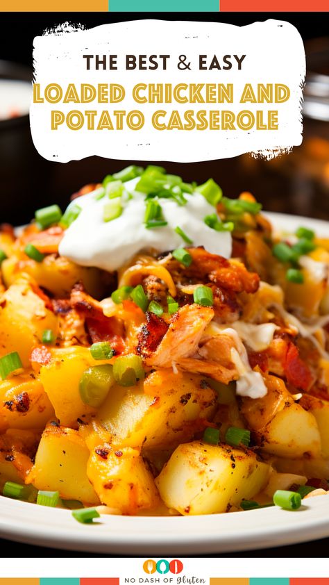 Satisfy your cravings with this Loaded Chicken and Potato Casserole. Creamy, cheesy, and oh-so-delicious! Try it now and Pin for later. Leftover Chicken And Potato Recipes, Creamy Chicken Potato Casserole, Loaded Chicken And Potato Casserole, Loaded Baked Potato And Chicken Casserole, Chicken And Diced Potato Casserole, Chicken And Potatoes, Spring Veggie Loaded Chicken Potato Casserole, Baked Chicken Loaded Potato Casserole, Loaded Chicken And Hash Brown Casserole