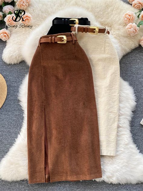 Streetwear Fashion Vintage, Long Skirt Winter, Winter Streetwear, Vintage Autumn, Bodycon Skirt, Winter Skirt, Elegant Skirt, Modest Fashion Outfits, Body Con Skirt