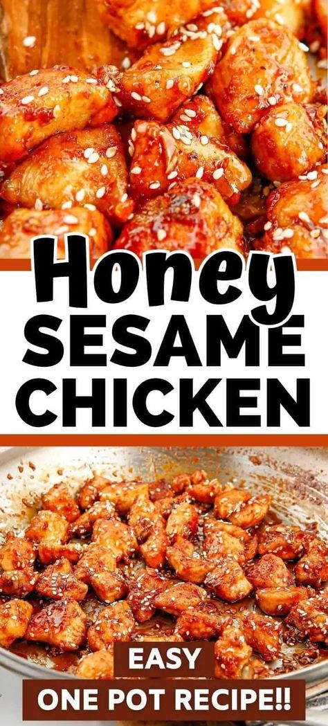 Forget takeout! This super easy Honey Sesame Chicken is ready in under 30 and is made with honey, soy sauce, and sesame seeds of course! Honey Sesame Chicken Recipe, Honey Chicken Recipe, Honey Sesame Chicken, Sesame Chicken Recipe, Honey Sesame, Honey And Soy Sauce, Honey Sauce, Honey Soy, Sesame Chicken