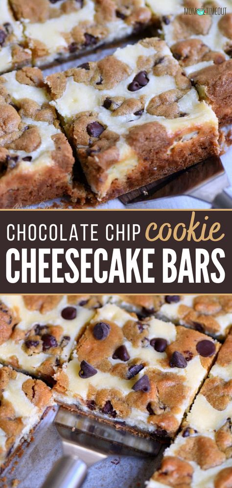 Chocolate Chip Cookie Cheesecake Bars, Cinnamon Treats, Cookie Cheesecake Bars, Chocolate Chip Cookie Cheesecake, Cookie Cheesecake, Easy Dessert Recipe, Dessert Bar Recipe, Cookie Bar Recipes, Baked Dessert Recipes