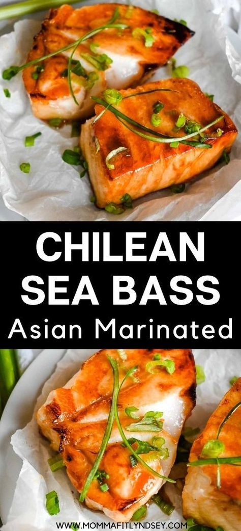 Chilean Sea Bass Recipe Baked, Sea Bass Recipes Healthy, Easy Fish Dinner, Chilean Sea Bass Recipe, Sea Bass Recipe, Baked Sea Bass, Bass Recipe, Asian Marinade, Sea Bass Recipes