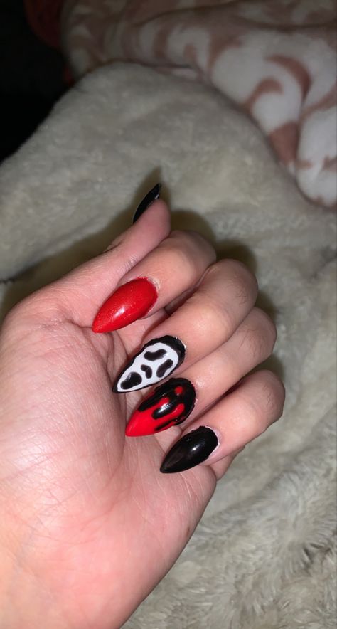 Nails Acrylic Ghost, Ghostface Nails, Halloween Nails Acrylic, Blood Nails, Halloween Acrylic, Halloween Acrylic Nails, Style Nails, Short Square Acrylic Nails, Ghost Busters