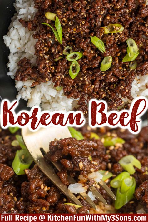 With a slightly sweet savory flavor and hints of umami, thanks to ingredients like soy sauce, brown sugar, and ginger, this Korean beef recipe will be a hit with the whole family. Ready in just 30 minutes! Korean Beef Sauce Recipe, Korean Ground Turkey, Korean Beef Recipe, Korean Beef Recipes, Korean Ground Beef, Korean Beef Bowl, Minced Beef Recipes, Recipes With Soy Sauce, Korean Pork