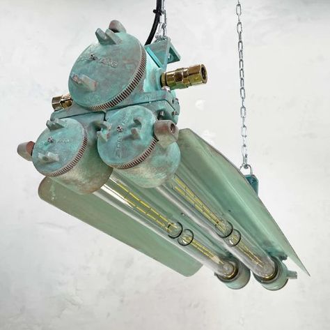 Excited to share the latest addition to my #etsy shop: Ship Salvage Vintage Explosion Proof Original Aluminum Verdigris Coated Industrial Twin Tube Light https://etsy.me/3TYQq3g #silver #bedroom #midcentury #glass #yes #clear #downrod #shipsalvage #hangingwalldecor Patio Wall Design, Outdoor Patio Wall, Industrial Farmhouse Lighting, Vintage Industrial Lighting, Cage Light, Industrial Ceiling Lights, Industrial Ceiling, Edison Lighting, Patio Wall