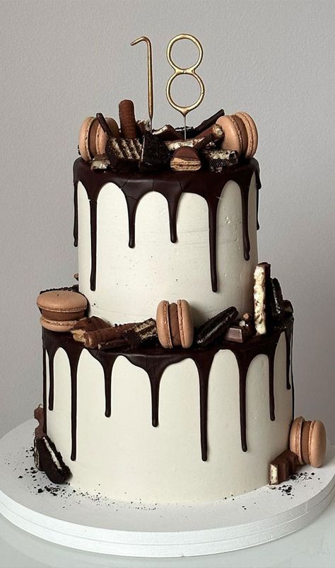 chocolate drip cake, chocolate drip birthday cake, 18th birthday cake Birthday Cake 2 Floors, Cake Design For 18th Birthday, 18th Birthday Cake For Guys Men, Classy Chocolate Cake, Cake Designs 18th Birthday, Birthday Cake 18th Birthday, Cake Chocolate Drip, Cake For 18th Birthday, 18th Birthday Cake For Guys