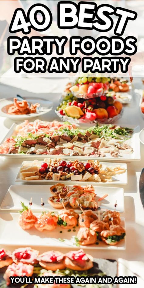 Best Party Foods, Lunch Party Menu, Adult Birthday Party Food, Party Food Menu, Party Food Bars, Birthday Lunch, Party Food Buffet, Lake Food Ideas Summer, Best Party Food