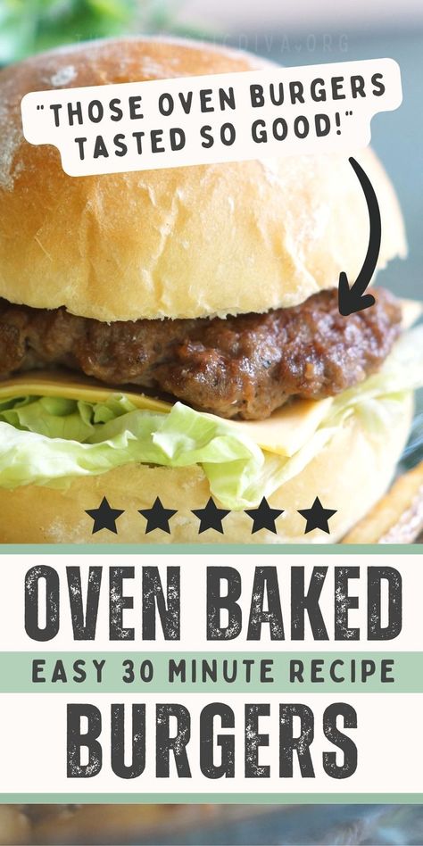 easy 30 minute juicy oven baked hamburger recipe with onions Burgers With Onions, Hamburgers In The Oven, Oven Baked Burgers, Burgers In The Oven, Homemade Burger Patties, Homemade Beef Burgers, Burgers On The Stove, Oven Burgers, Homemade Hamburger Patties