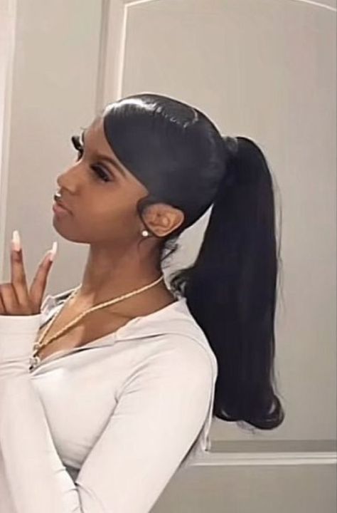 Ponytail Inspo For Black Women, Long Lasting Black Hairstyles, Sleek Weave Hairstyles, Quick Styles With Weave, Updo Styles Black Women, Ponytail Hairstyles Black, Barbie Ponytail With Swoop Bang, Cute Hair Styles Black Women, Quick Weaves Hair Styles