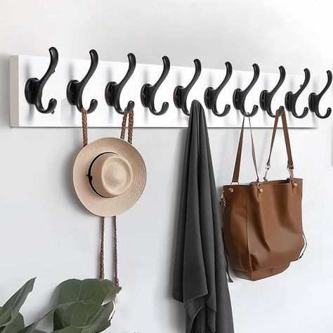 Amazon.com: Tatub Black Coat Rack Wall Mount, 38.6" Long Coat Hooks for Wall, Entryway Coat Rack with 10 Hooks, Farmhouse Coat Hanger Wall Mount, Heavy Duty Wall Coat Hooks for Hanging Coat, Hat, Bag, Jacket : Home & Kitchen Laundry Room Coat Rack Ideas, Ikea Coat Rack Entryway, Entryway Hanging Hooks, Entry Coat Rack Ideas, Coat Hanger Ideas Front Entry, Wall Coat Rack Ideas Entryway, Wall Hooks Entryway, Coat Hooks Hallway, Entry Coat Rack