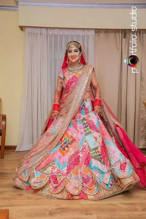 Vibrant Patchwork Lehengas We Are Crushing On Right Now Types Of Lehenga, Patchwork Lehenga, Latest Bridal Lehenga Designs, Designer Bridal Lehenga Choli, Bridal Lehenga Designs, Latest Bridal Lehenga, Indian Outfits Lehenga, Indian Bridal Photos, Wedding Lehenga Designs