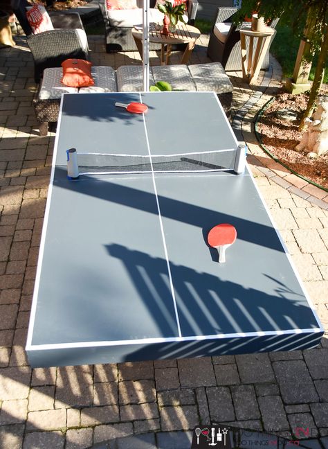 I made a ping-pong table! | 100 Things 2 Do Diy Ping Pong Table Top For Pool Table, Diy Folding Ping Pong Table Top, Diy Table Tennis Top, Diy Outdoor Ping Pong Table, Yoga Basement, Diy Ping Pong Table Top, Room Conversion Ideas, Diy Ping Pong Table, Garage Room Conversion