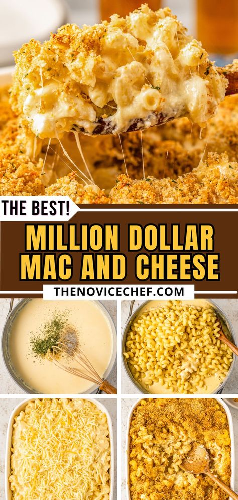 This lusciously creamy million dollar mac and cheese casserole is made with 3 different types of cheese and a crispy, buttery panko topping. This baked mac and cheese recipe is so incredibly good, everyone will be going back for seconds! You can even make it a one-pot recipe by using a Dutch oven! Home Maid Mac And Cheese, Baked Mac And Cheese For Large Group, Super Creamy Mac And Cheese Recipe, Mac And Cheese With Crackers On Top, Mac And Cheese Recipe Crunchy Top, Mac N Cheese One Pot, Crusted Mac And Cheese Baked Macaroni, Crunchy Baked Mac And Cheese Recipe, Mac And Cheese Recipe Ina Garten