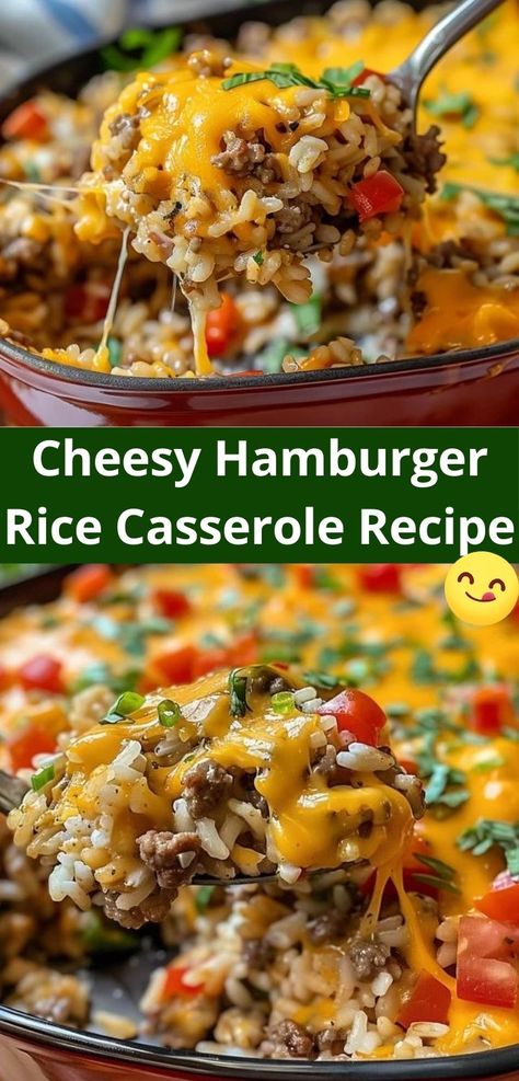 Looking for a hearty dinner idea? Try this cheesy hamburger rice casserole! Perfect for easy dinner recipes, this dish combines hamburger rice casserole with gooey cheese for a family favorite.