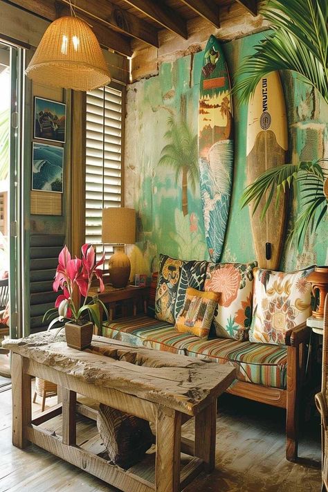 Surf Shack Living Room, Shack Living, Surf Room Decor, Surf Room, Beach Themed Bedroom, Beachy Room, Tiki Lounge, Box Truck, Dream Beach Houses