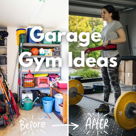 Transform Garage Into Gym, Garage Exercise Space, Home Gym In Garage Ideas, Home Gym Decor Garage, Simple Garage Gym, Garage Workout Ideas, Turn Garage Into Gym, Diy Home Gym Garage, Small Garage Gym Ideas Layout