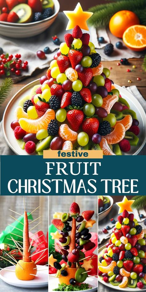 Christmas Fruits Platter, Christmas Theme Fruit Platter, Santa Fruit Skewers, Fruit Tree Charcuterie Board, Christmas Fruit For Kids Party, Christmas Fruit Tray Ideas For Kids, Fruit Xmas Tree Platter, Kiwi Christmas Tree, Christmas Tree Shaped Fruit Tray