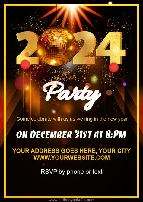 Create New Year 2024 Party Invitations Free Happy New Year 2024 Invitation, New Year Invitation Template, Black And Gold Background, New Year Invitation, Free Party Invitations, 2024 Party, 2023 Party, Invitation Frames, Happy New Year Pictures