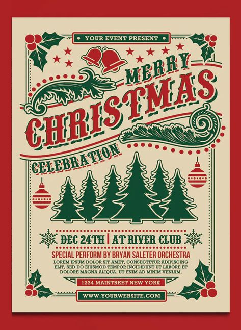 Christmas Celebration Flyer Template PSD Christmas Party Flyer, Christmas Poster Design, Christmas Party Poster, Christmas Graphic Design, Christmas Typography, Christmas Flyer, Christmas Concert, Holiday Poster, 카드 디자인