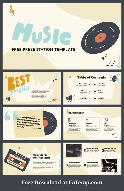 Music PPT Presentation Template - Free PowerPoint Templates, Google Slides, Figma Deck And Resume Slide Show Presentation Templates, Music Powerpoint Template, Music Ppt Template, Music Presentation Template, Music Presentation Design, Google Slides Templates Free Backgrounds, Google Slides Presentation Ideas, Google Slides Ideas, Google Slides Aesthetic