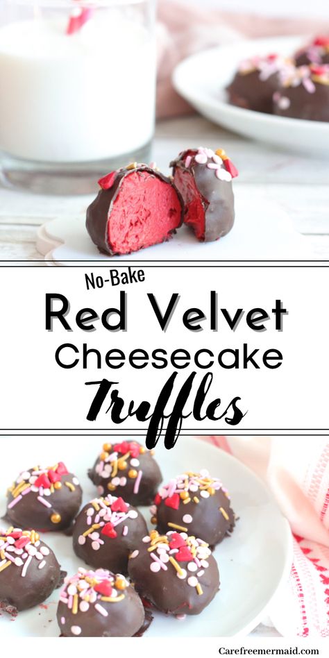 No Bake Red Velvet, Heart Cakesicles, Cheesecake Truffles Recipe, Cheesecake Truffles, Dessert Truffles, Velvet Cheesecake, Red Velvet Cheesecake, Candy Truffles, Valentine Desserts