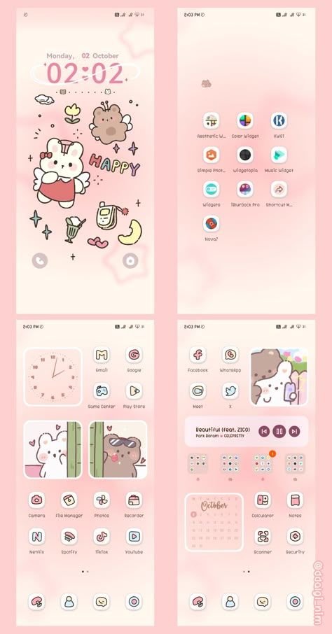 Phone Theme Ideas Pink, Phone Layout Widgets, Homescreen Organization Android, Phone Layout Ideas Android, Homescreen Ideas Pink, Android Phone Theme, Android Phone Layout, Widgets Wallpaper, Homescreen Organization