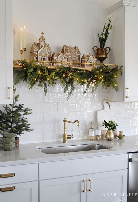 Gingerbread Houses on our Kitchen Shelf - Dear Lillie Studio Dear Lillie, Cozy Christmas Decor, Christmas Decor Inspiration, Christmas Interiors, Christmas Time Is Here, Room Deco, Christmas Inspo, Winter Home Decor, Decoration Inspiration