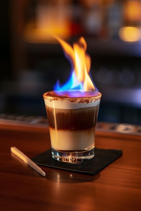 "Flaming B-52 Cocktail: The Ultimate Guide to Creating this Stunning Layered Shot at Home" #cocktails #cocktailrecipes #classiccocktails B 52 Shots, Cocktail B52, Flaming Cocktails, At Home Cocktails, Flaming Shots, Flaming Drinks, Shots Vodka, Home Cocktails, Layered Shots